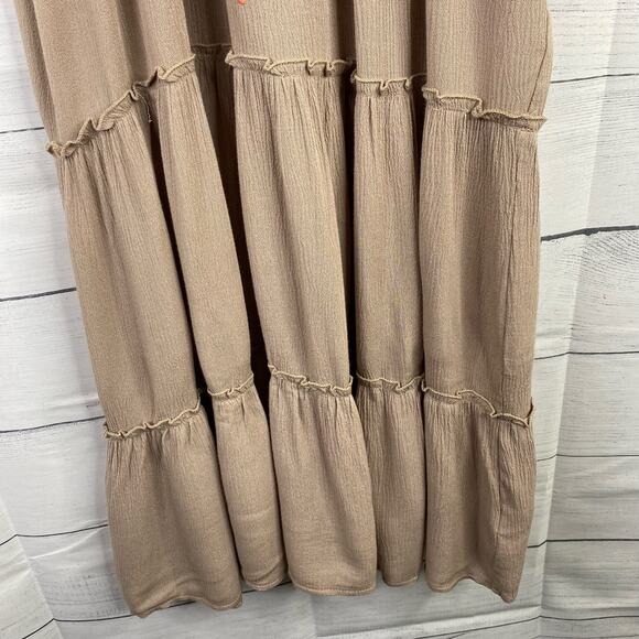 Kori America Womens Aztec Tribal Boho Tiered Embroidered Mini Dress Tan size M - Picture 5 of 10